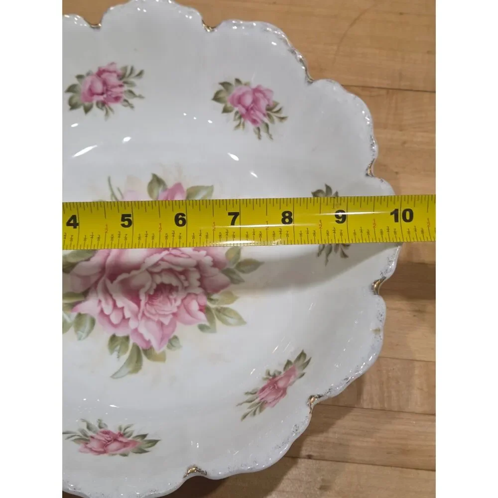 Antique Malmaison Bavaria RC Porcelain Pink Rose Bowl Scalloped Gold Trim Large